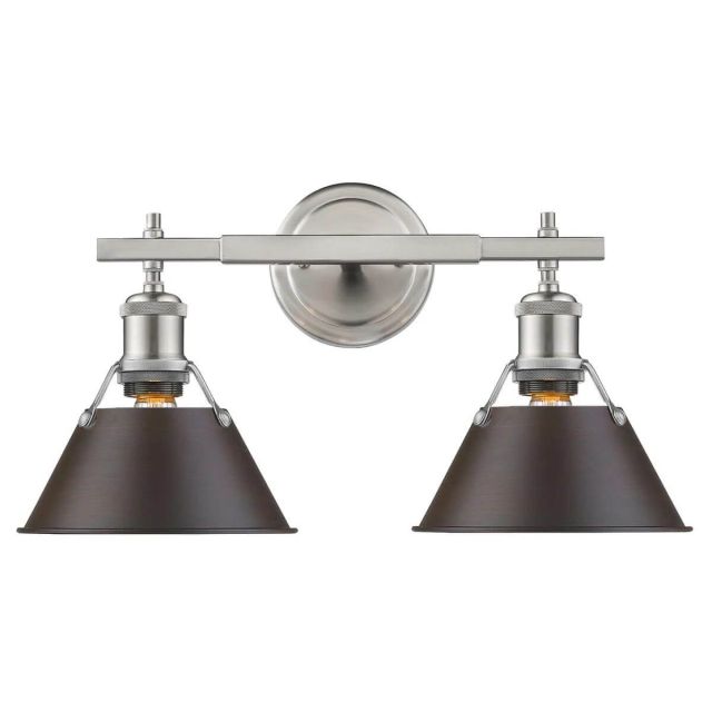 Golden Lighting 3306-BA2 PW-RBZ Orwell 2 Light 18 Inch Bath Vanity In Pewter With Rubbed Bronze Shade